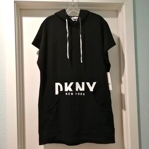 [NWT] DKNY Sport Short Sleeve Long Sweatshirt with Hoodie Black - Size M 170/92A